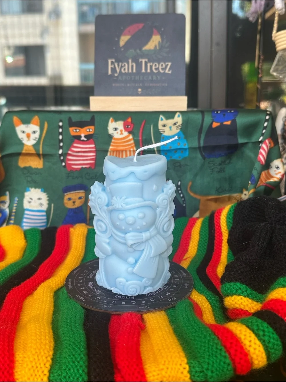 Pale Blue Snowman Candle